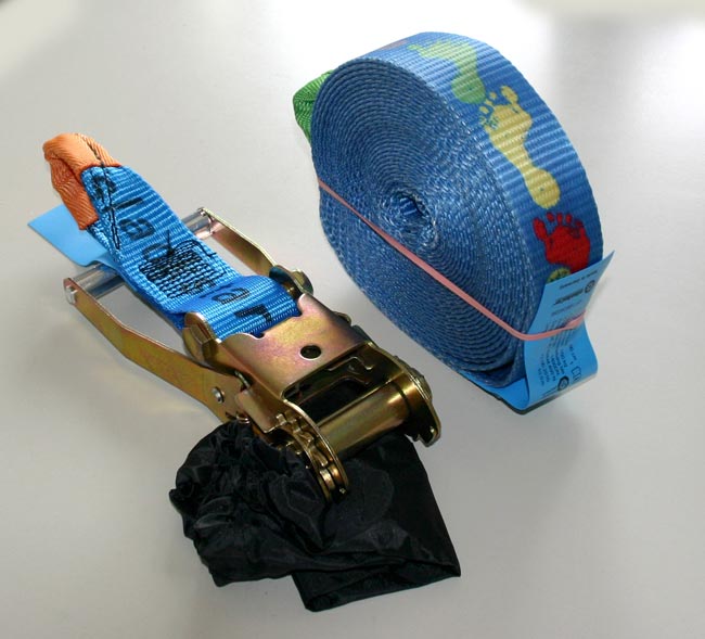 Slackline blau L: 1000 cm B: 5 cm Ratschengurt kurz