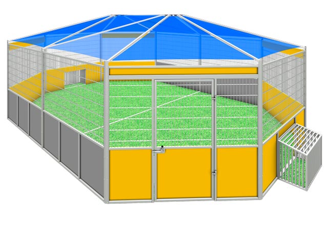 Sportanlagen Arena 10-modulig, Panzergitter_Sonnendach
