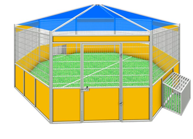Sportanlagen Arena 8-modulig, Panzergitter_Sonnendach